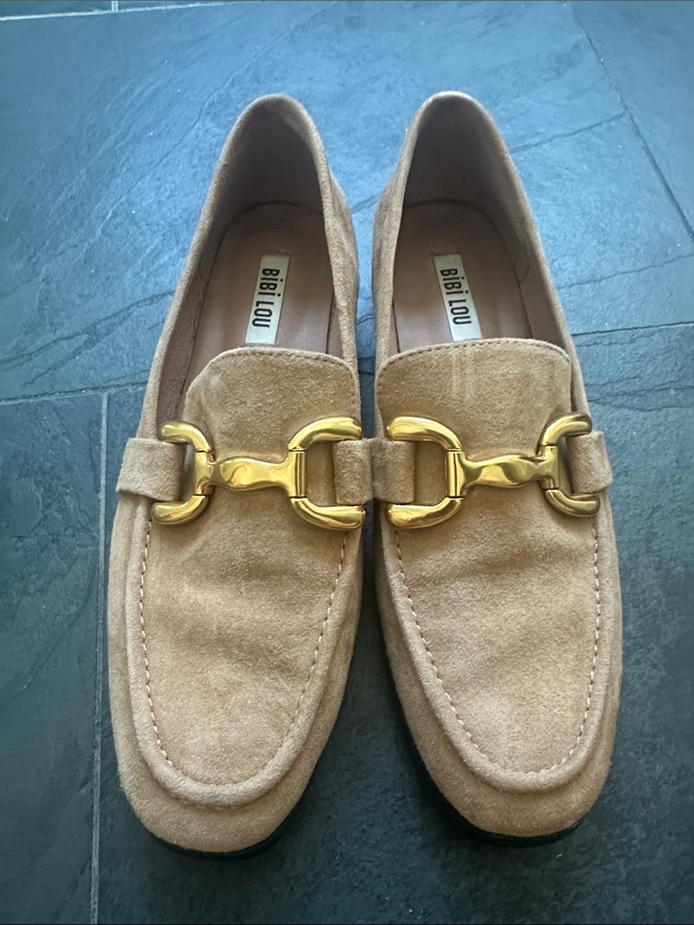 Bibi Lou Suede Loafers with Gold Hardware